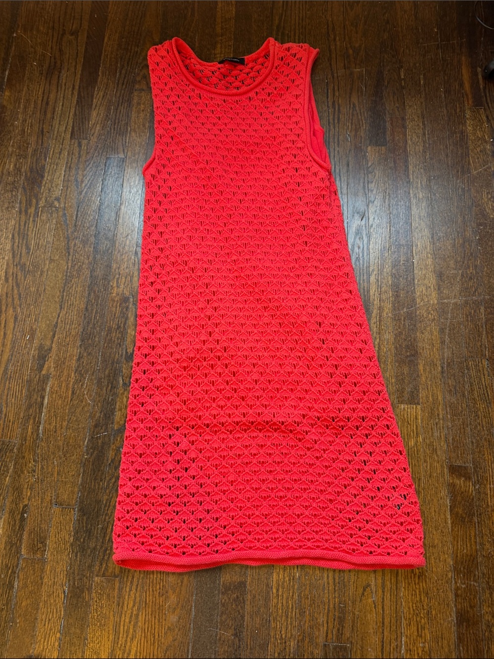 Sanctuary Red Crochet Knit Sleeveless Crewneck Sweater Dress